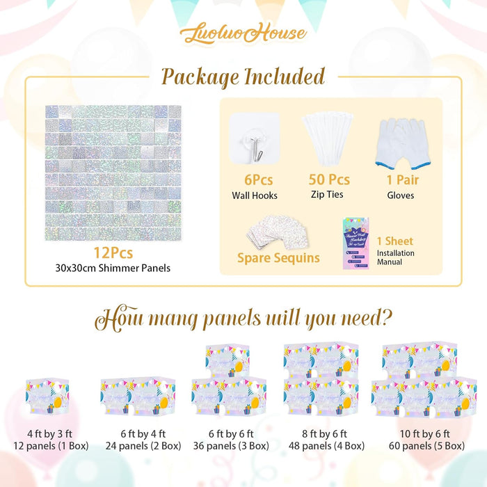 LuoluoHouse Shimmer Wall Panel Sequin Backdrop Panels 12 Packs-Iridescent Silver Backdrop for Graduation Anniversary Backdrop Wall Backdrops Engagement Decoration