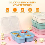 Bento Snack Boxes 4 Pack, Reusable 4-Compartment Food Containers with Fork, Lunch Storage for Adults & Teens, Bento for Work, School & Travel