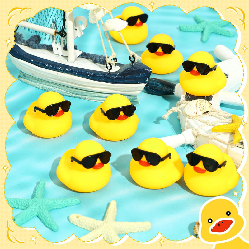 Hiboom 300 Pack Mini Rubber Ducks with Sunglasses Sets Duck Bath Toys Cute Float Squeaky Bathtub Duckies Toys for Baby Shower Birthday Party Favors Class Carnival Prizes Car Decor(Yellow)