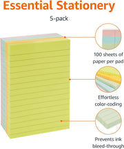 Amazon Basics Lined Sticky Notes, 4 x 6-Inch, Assorted Colors, 5-Pack