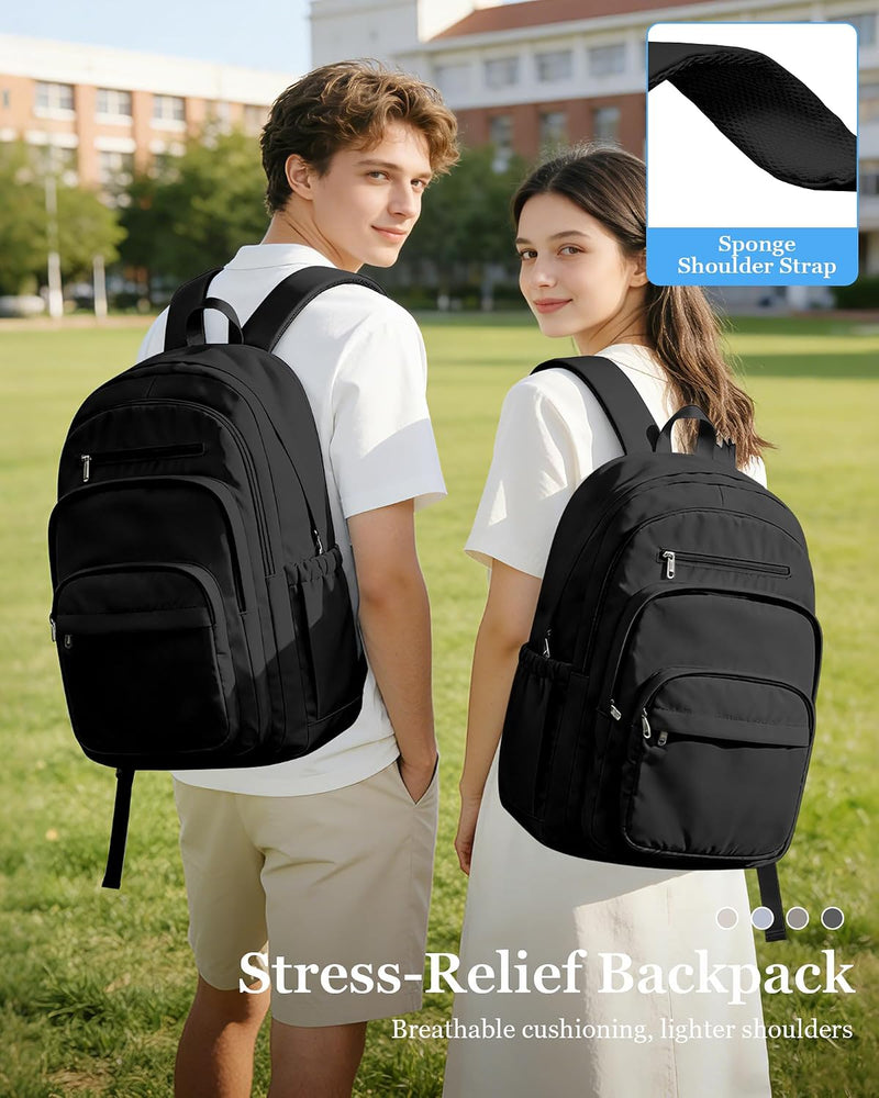 WEPOET Backpack Women Men School Backpack Large with Many Compartments Waterproof Backpack Lightweight for School Backpack Teenager Daypacks Backpack for Boys Girls, A1 black, Rucksack Backpacks