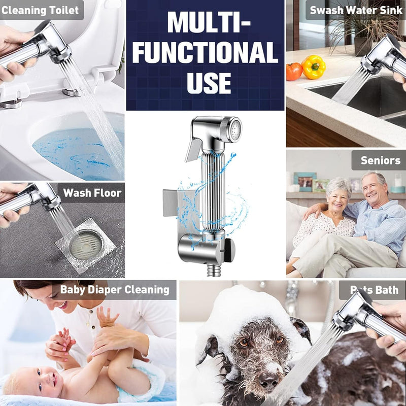 Excefore Handheld Bidet Sprayer for Toilet-Adjustable Water Pressure Control with Bidet Hose for Feminine Wash, Stainless Steel Brushed Nickel Cloth Diaper Bidet Toilet Sprayer for Baby Wash