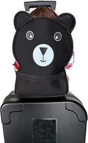 Toddler Suitcase Seat with Adjustable Belt, Portable Baby Seat on Suitcase, Cartoon Animal Ride on Luggage Seat for Travel (Black) - Black