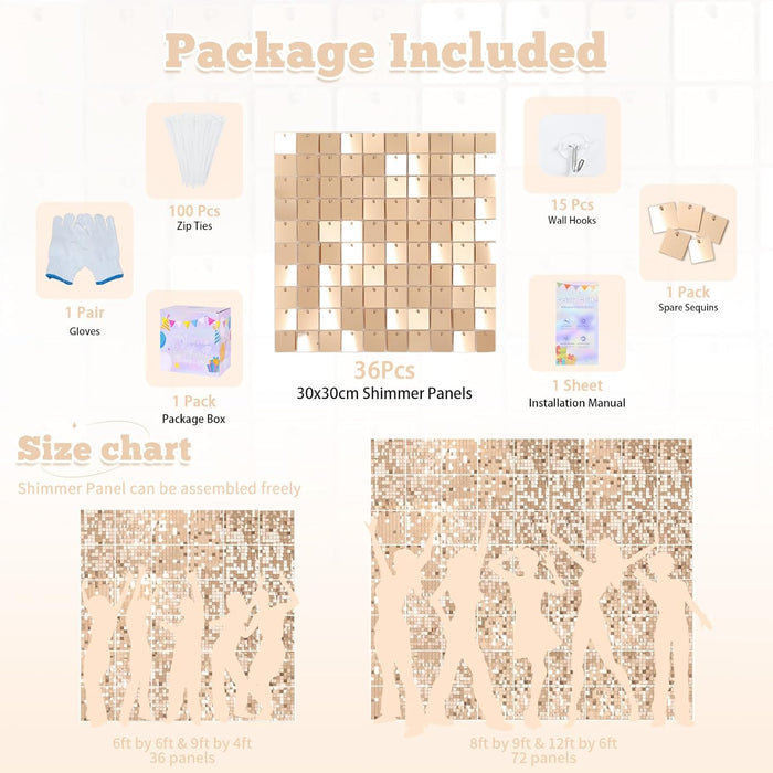 LuoluoHouse Shimmer Wall Panel Sequin Backdrop 36 Panel Birthday Wedding Background Decoration Walls Anniversary Engagement Decorations
