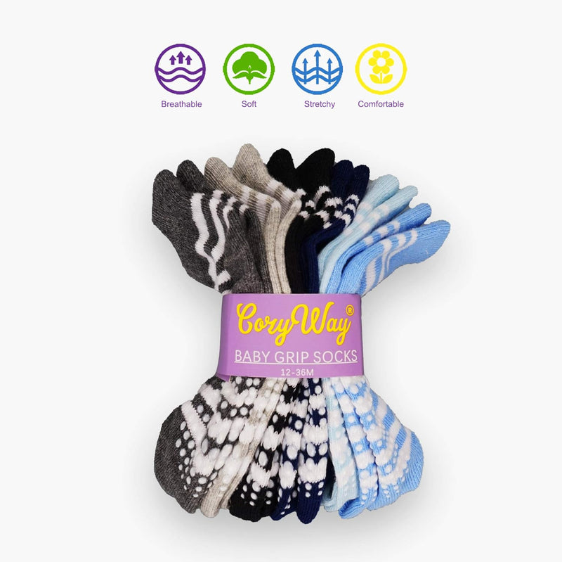 CozyWay Non-Slip Socks with Grippers - Ankle Style for Little Girls and Boys, Infants, Toddlers, Children