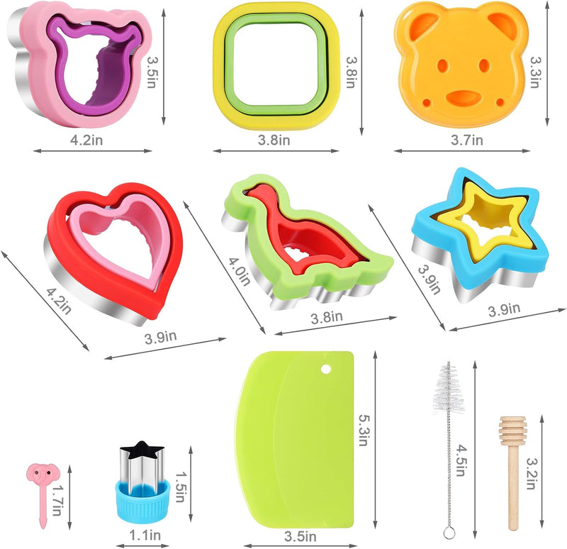 27Pcs Sandwich Cutter and Sealer Set5pcs Bread Sandwich Sealer Decruster Maker,1pcs Bear-Shaped Silicone Mould and 8pcs mini Vegetable Cutters and 12pcs Ancillary Accessories