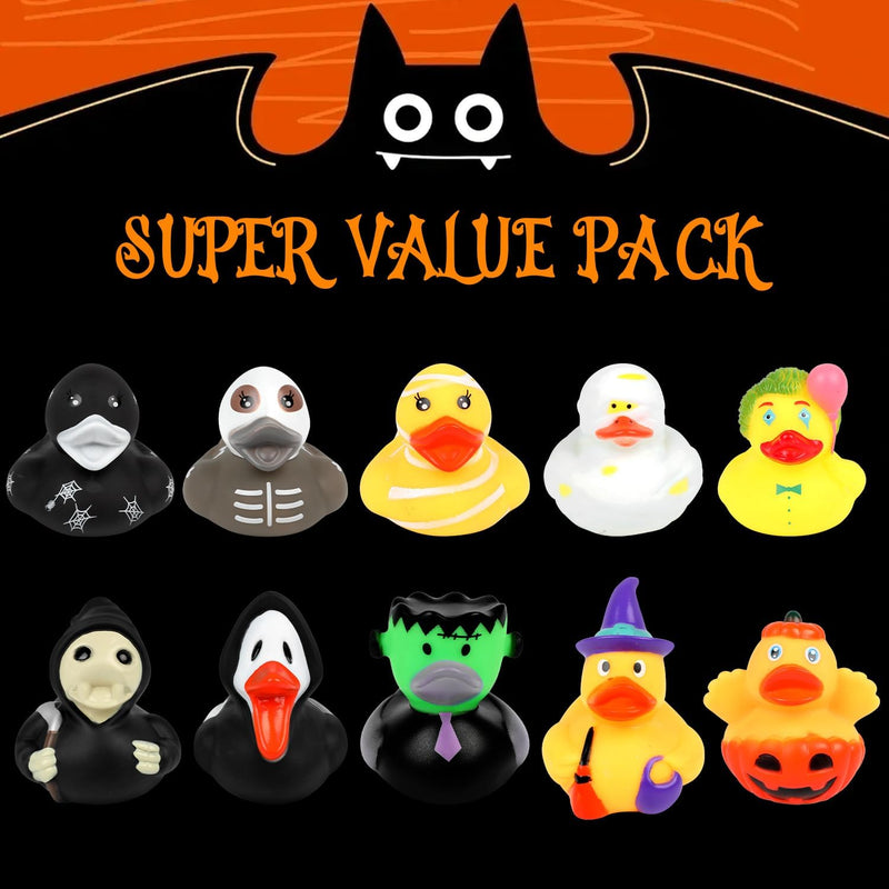 DERAYEE Bath Toy Baby, Rubber Duck, Rubber Bath Ducks, Rubber Ducks, Float and Squeak Mini Ducks Bath Toy for Children Shower, Birthday (Halloween Rubber Duck, 10 Pieces)