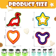 Sandwich Cutter and Sealer, Set of 12 Pastry Cookie Biscuits and Vegetable Cutters, Bread Decruster Maker for Kids in Dinosaur, Heart, Mouse, Star and Flower Shape