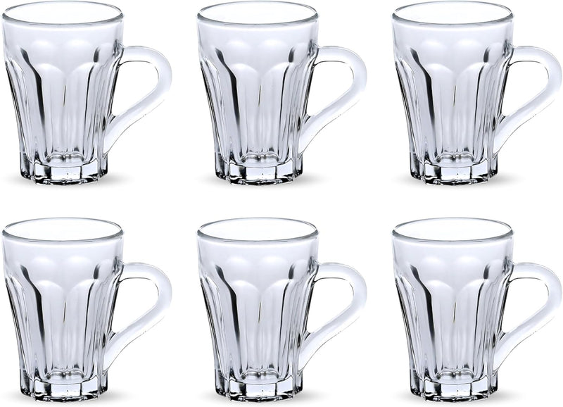 FEELINGS Glass Tea Mug 6PCS Set Coffee & Tea Cups,Crystal Clear, Durable, Heat-Resistant (190ML) - 175ML