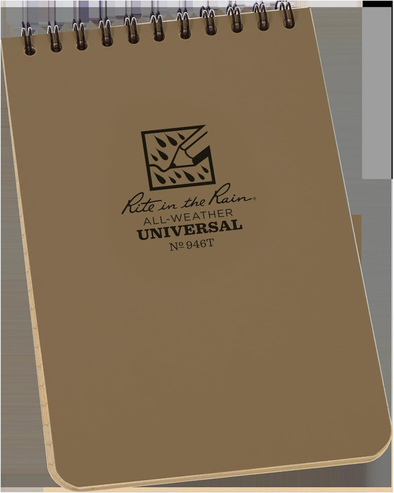 Rite In The Rain Weatherproof Top Spiral Notebook, 10.2 cm x 15.2 cm, Green Cover, Universal Pattern, 3 Pack (No. 946-3) - Top Spiral Bound Tan/Tan