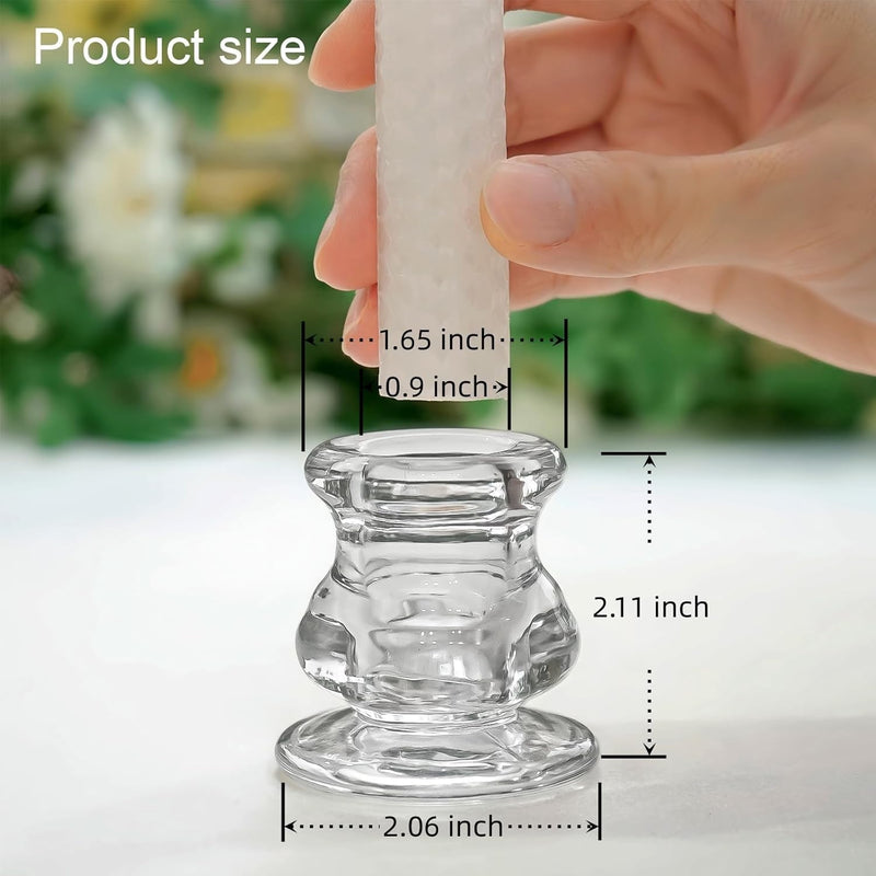REVHQ 6pcs Glass Candle Holder Taper Glass Candlestick Holders 2.2 inch Tealight Candle Holder Clear Glass Candleholder for Table Centerpieces, Wedding Decor and Dinner Party