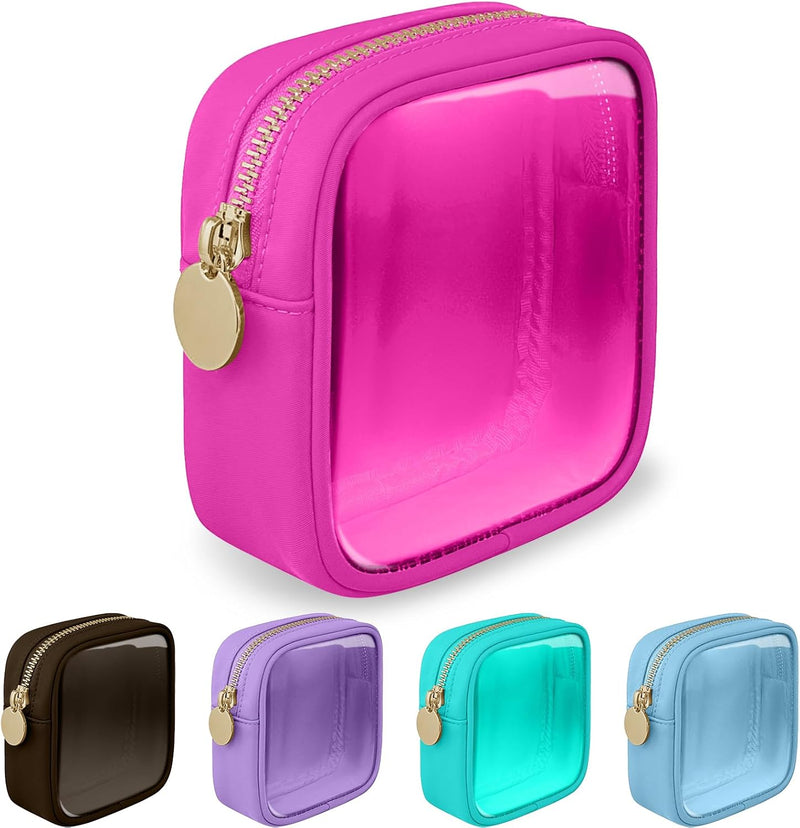 Nylon Small Mini Makeup Bag Purse Cute Preppy Cosmetic Zipper Pouch, Hot Pink, Mini - Hot Pink Mini
