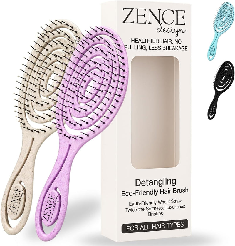 Eco-Friendly Detangling Hair Brush for Women, Men & Children Gentle Tangle-Free Hair Comb for Curly, Straight & Wet Hair Beige - Pink&Beige(2-Set)