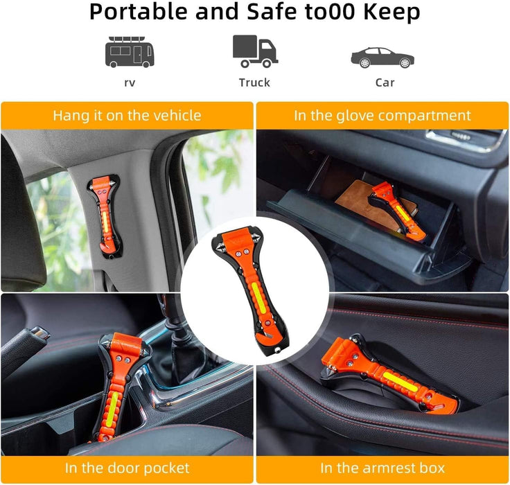 2 Pack Car Glass Safety Hammer, Window Breaker and Seat Belt Cutter, Carbon Steel, Anti-Slip Handle with Reflective Tape for Home, Women, Children Safety Emergency Car Escape Tools