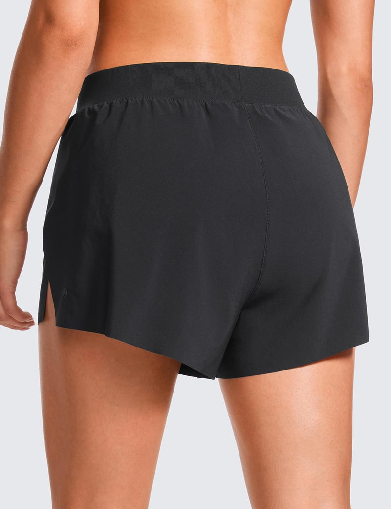 CRZ YOGA Running Shorts for Women High Waisted V Split Gym Workout Athletic Track Shorts with Mesh Liner Quick Dry