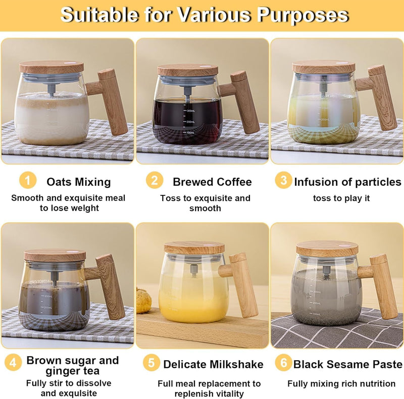 Self Stirring Coffee Mug with Lid,400ML Electric Mixing Cup Self Stirring Coffee Mug High Borosilicate Glass Mixing Coffee Mug Rotating Home Office Stirring Cup Suitable for Coffee/Milk/Protein Powder