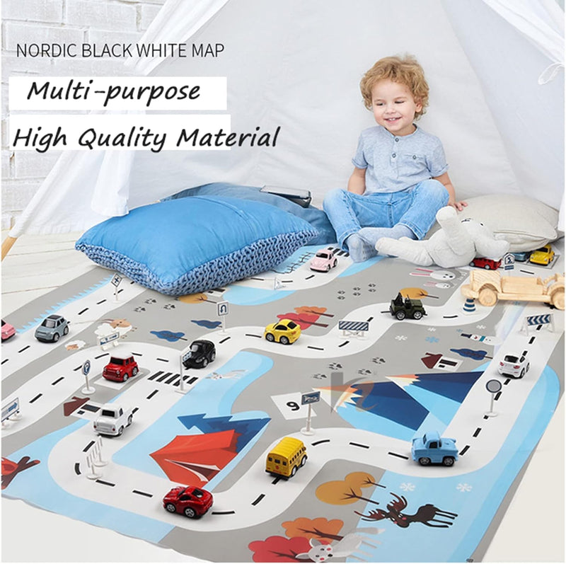 Play Mat, Kids Traffic Mat, Floor Playing Rug Mat, Tummy Time Floor Mat for Home Bedroom Living Room, Folding Water Proof Reversible Soft, Toddler Mat, Easy Clean, Outdoor Picnic Mat (130X100cm)