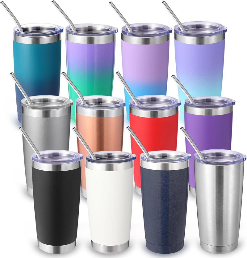 Volhoply 20oz Stainless Steel Tumbler with Lid and Straw,Double Wall Insulated Travel Iced Coffee Mug Fits Car Cup holder,Powder Coated Cups for Hot and Cold Drinks,Gifts for Women Men（White,1 Set）