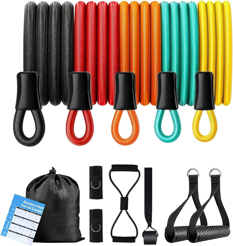 Necomi Fitness Resistance Band Set (15 pieces) with Handles, Shoulder Straps, Ankle Straps