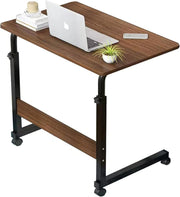Adjustable Laptop Desk with Wheels Portable Rolling Table, Metal Frame, Height Adjustable, for Bed, Coffee Table, Home Office, 60 x 40 x 80 CM Brown