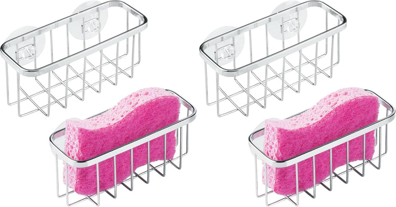 Interdesign Gia Suction Kitchen Sink Caddy, Sponge Holder For Kitchen Accessories - Satin - Polished Set of 2 (Pack of 2)