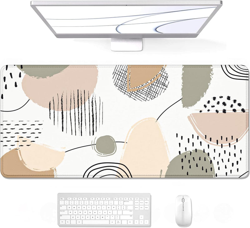 Auhoahsil Desk Pad, XXL Large Mouse Extended Gaming Mousepad, Cute Mat for Women, Big Office Accessories Pad Computer Keyboard and Laptop, 35.5 x 15.7 Inch, Pretty Pink Flowers, Girly Flowers - 20 Abstract Line Dots XXL - Extended size 35.6”x15.8”