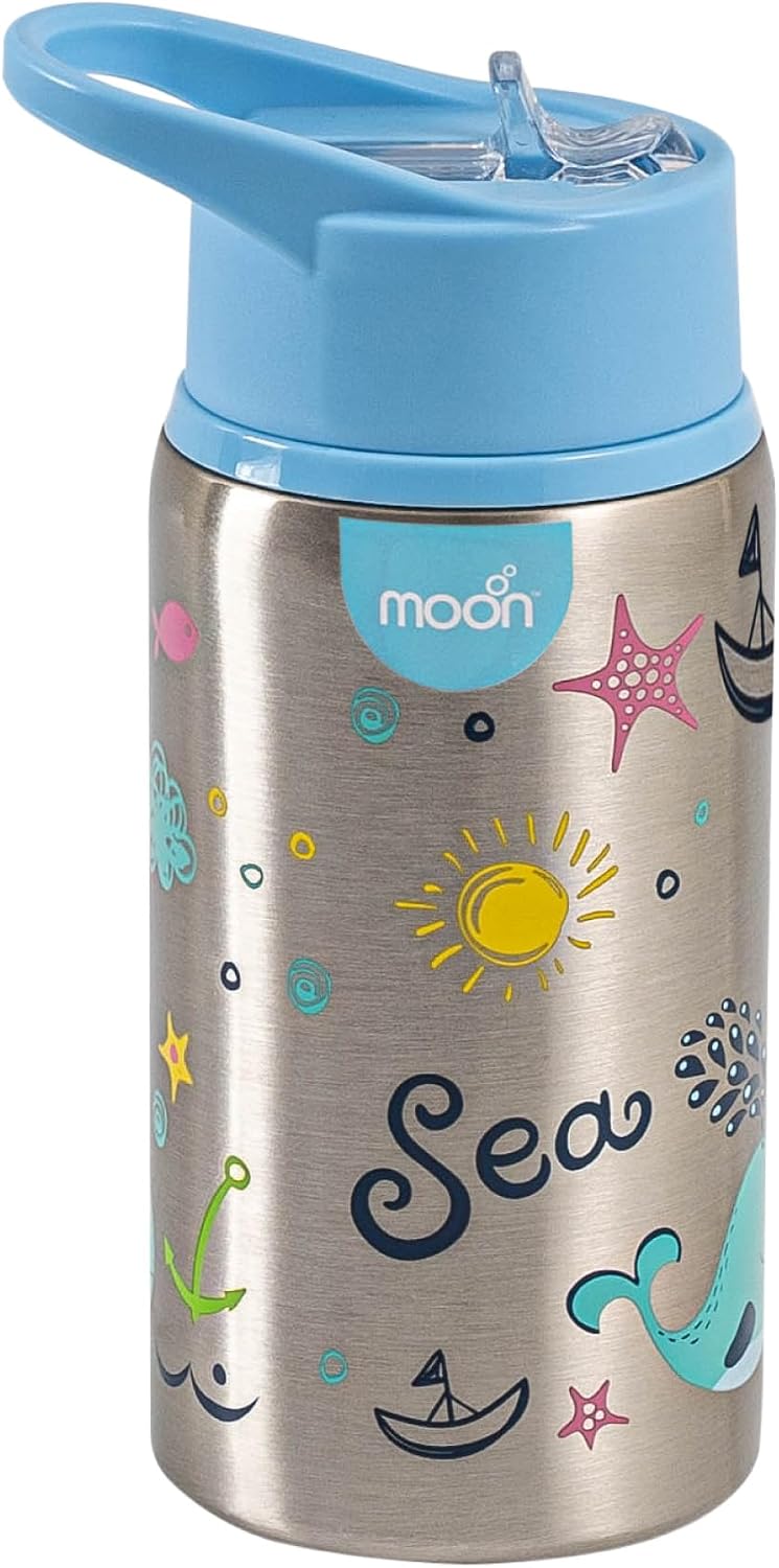 Single Wall Stainless Steel Sipper Bottle 530ml BPA Free Lid, Easy Siping Lightweight for Kids Portable-Large Capacity Indoor/Outdoor Spill Proof, Break Resistant - Purple - Blue