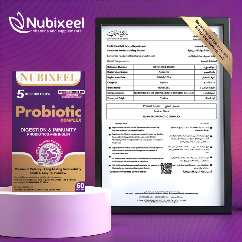 Premium Probiotic 5 Billion CFU Tablets with Prebiotics & Lactobacillus Digestive, Immune & Skin Health Support for Women & Men Gluten-Free Sugar-Free Halal Certified Gut Health