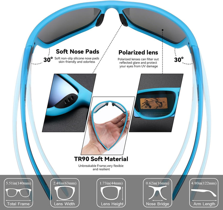Sports Sunglasses Polarized For Mens Womens Driving Fishing Running Wrap Around Sun Glasses Unbreakable Frame Goggles with Glasses rope Strap UV Protection
