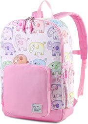 Children's Backpack, Lightweight School Bag for Girls Boys Primary Kindergarten 4-6 Years Waterproof Cute Backpack for A4 Folder Preschool Travel with Chest Strap - Elephants Pink