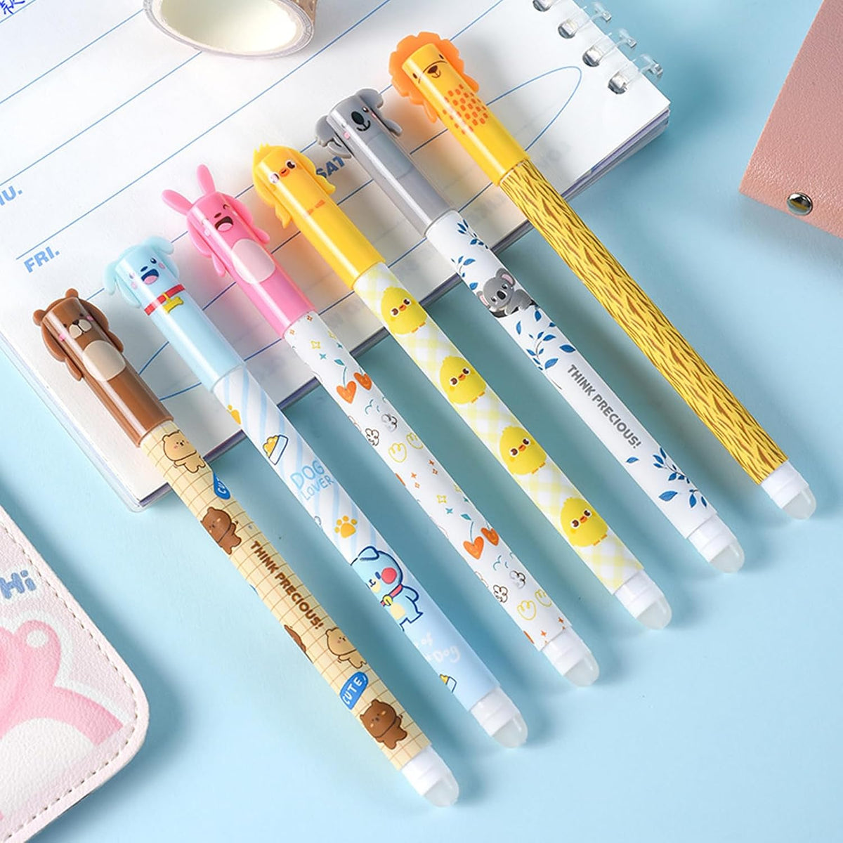 Erasable Gel Pen,6 Pcs 0.5mm Black Erasable Writing Pens,Cute Cartoon Animal Rub Out Gel Pens with Erasers,Great for School Supplies and Office Stationery – image 7