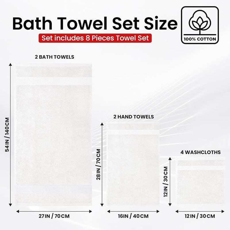 Infinitee Xclusives Premium Bath Towels Set - [Pack of 8] 100% Cotton Highly Absorbent 2 Bath Towels, 2 Hand Towels and 4 Washcloths - Hotel & Spa Quality Bath Towels for Bathroom (Shadow Grey)