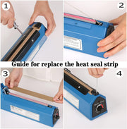 MOMENT Heat Sealer Machine Manual Bags Sealer Heat Sealing machine 8 Inch Sealer Machine for Plastic Bags PE PP Bags with Extra Replace Element Grip