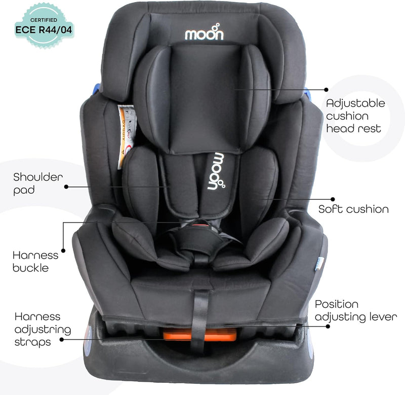 The Moon Brand Sumo Car Seat – Birth to 6yrs Baby Travel Gear – Convertible Rear & ForwardFacing Booster Seat – Reclining Car Seat for Group 012 – Child Comfort Car Accessories – Light Grey