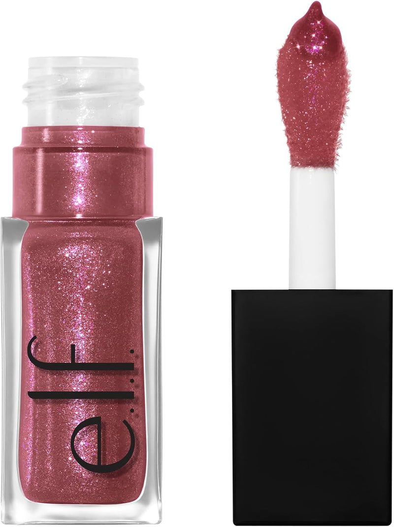 e.l.f. Glow Reviver Lip Oil, Nourishing and Hydrating with High-Shine Glimmer Finish & Sheer Wash Of Color, Minty Scent, Non-Sticky, Vegan & Cruelty-free, Candy Coded - Divine Wine 7.39 ml (Pack of 1)