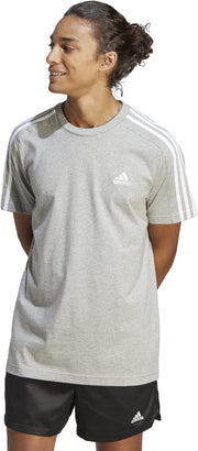 mens Essentials Single Jersey 3-Stripes T-Shirt - Medium Grey Heather/White