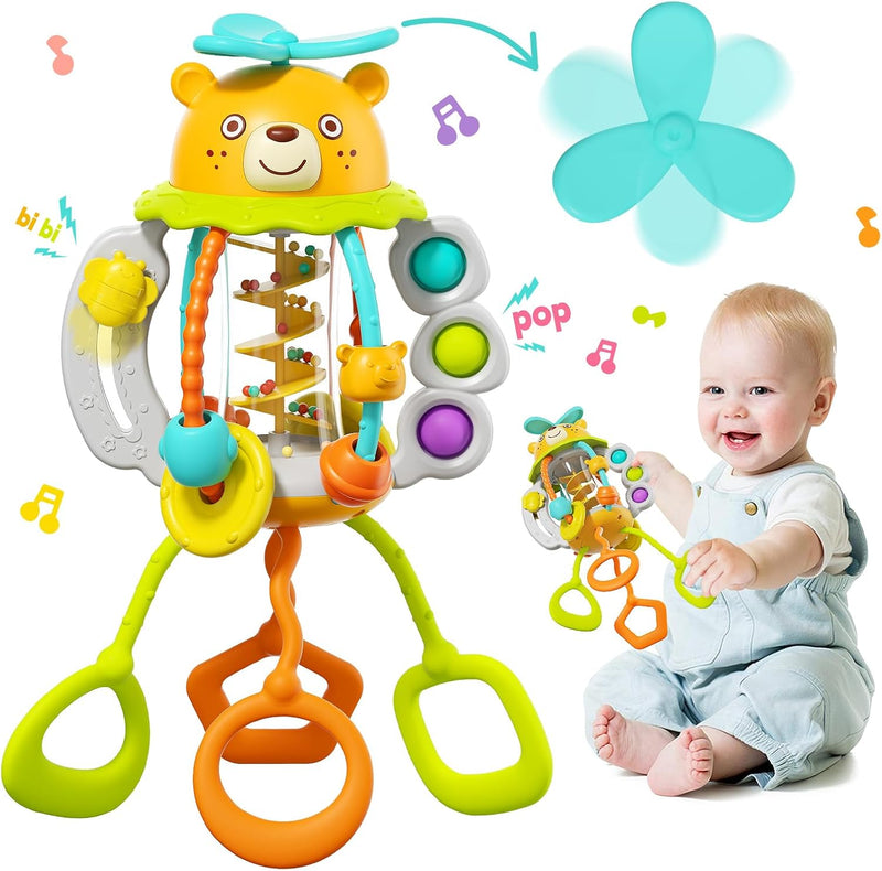 Hola Shake & Pull Busy Ball - Interactive Toy for Toddlers 6M+, Develops Fine Motor Skills, Hand-Eye Coordination, Sensory Perception with Bubble Popping, Bead Spinning, Pulling & Shaking Activities - Shake & Pull Ball