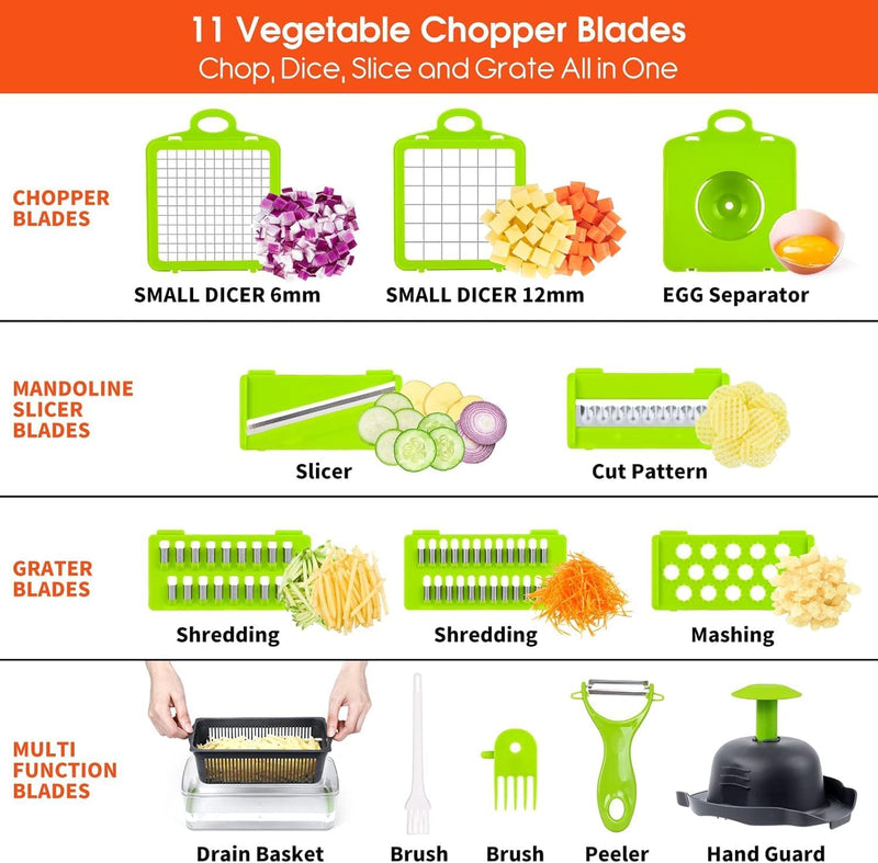 SNIFITAR Vegetable Chopper, Pro Onion Chopper, 14 in 1Multifunctional Food Chopper, Kitchen Vegetable Slicer Dicer Cutter,Veggie Chopper With 8 Blades,Carrot and Garlic Chopper With Container (Grey) - Gray Vegetable Chopper