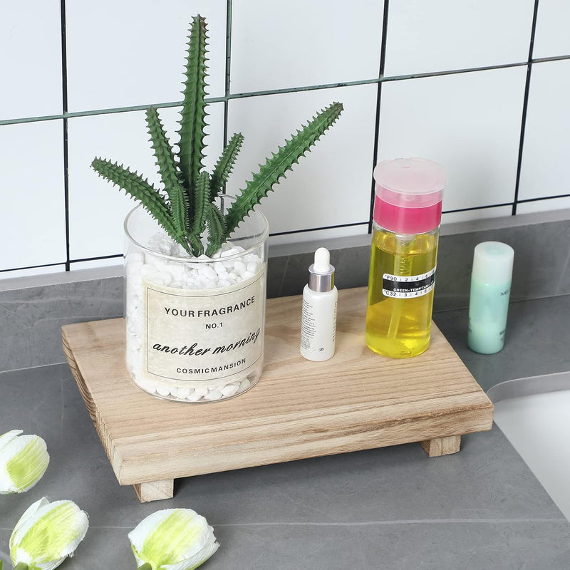 Nuogo Wood Riser Tray Soap, Stand Soap Tray for Kitchen Sink, Wood Pedestal for Kitchen Counter Sink Stand Decorative Rustic Bathroom Dishes for Plant Bottles Candles Display (Natural, 9 x 6 Inch)