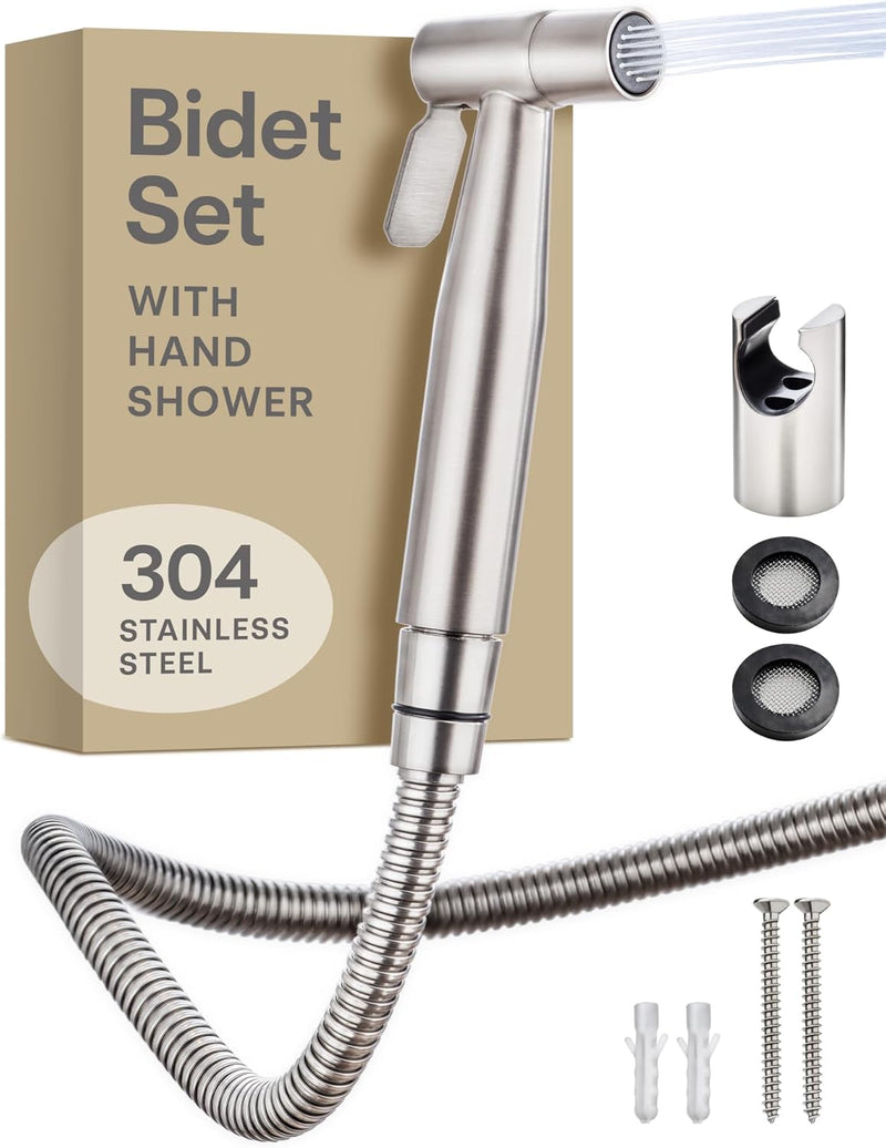 Praknu Handheld Bidet Shower Spray for Toilet in Stainless Steel Sprayer, Hose & Holder - Stainless Steel – for Standard G1/2 Connection – Easy to Install
