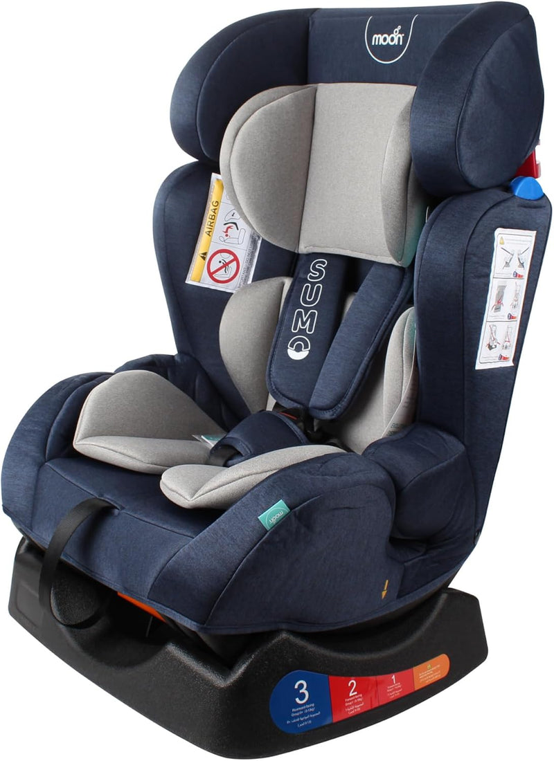 The Moon Brand Sumo Car Seat – Birth to 6yrs Baby Travel Gear – Convertible Rear & ForwardFacing Booster Seat – Reclining Car Seat for Group 012 – Child Comfort Car Accessories – Light Grey