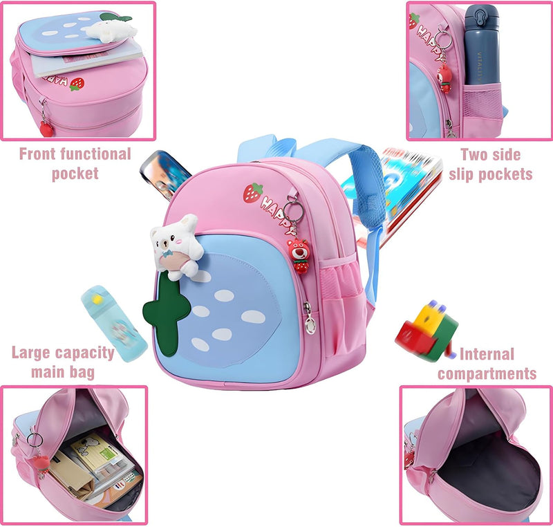 Toddler Backpack Kids Cute Cartoon Schoolbag Lightweight Bookbags Daypack School Backpack with Adujustable Strap Small Preschool Daycare Bag with Ornament for Girls Boys (Pink-03)