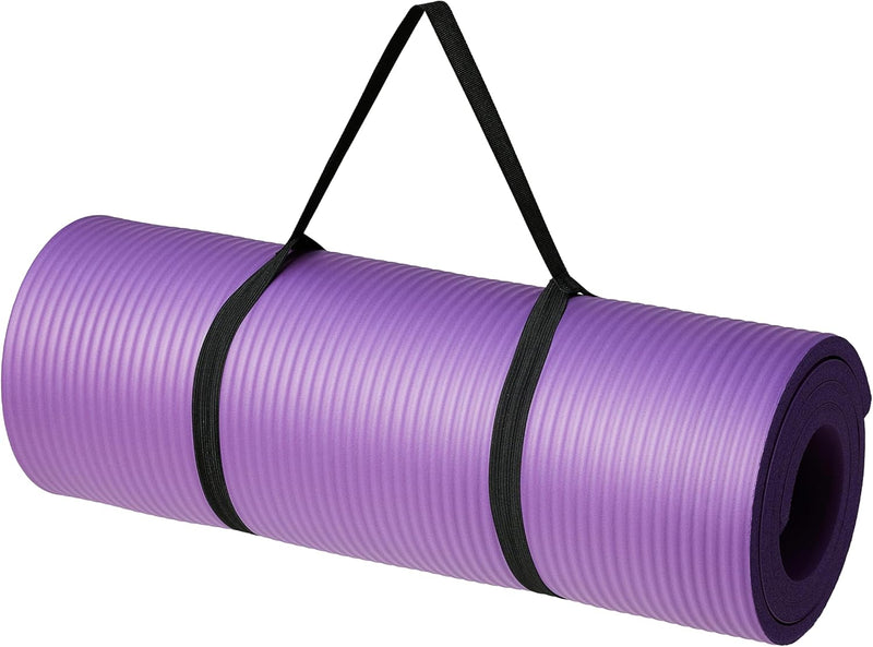 Extra Thick Exercise Yoga Gym Floor Mat with Carrying Strap - Purple