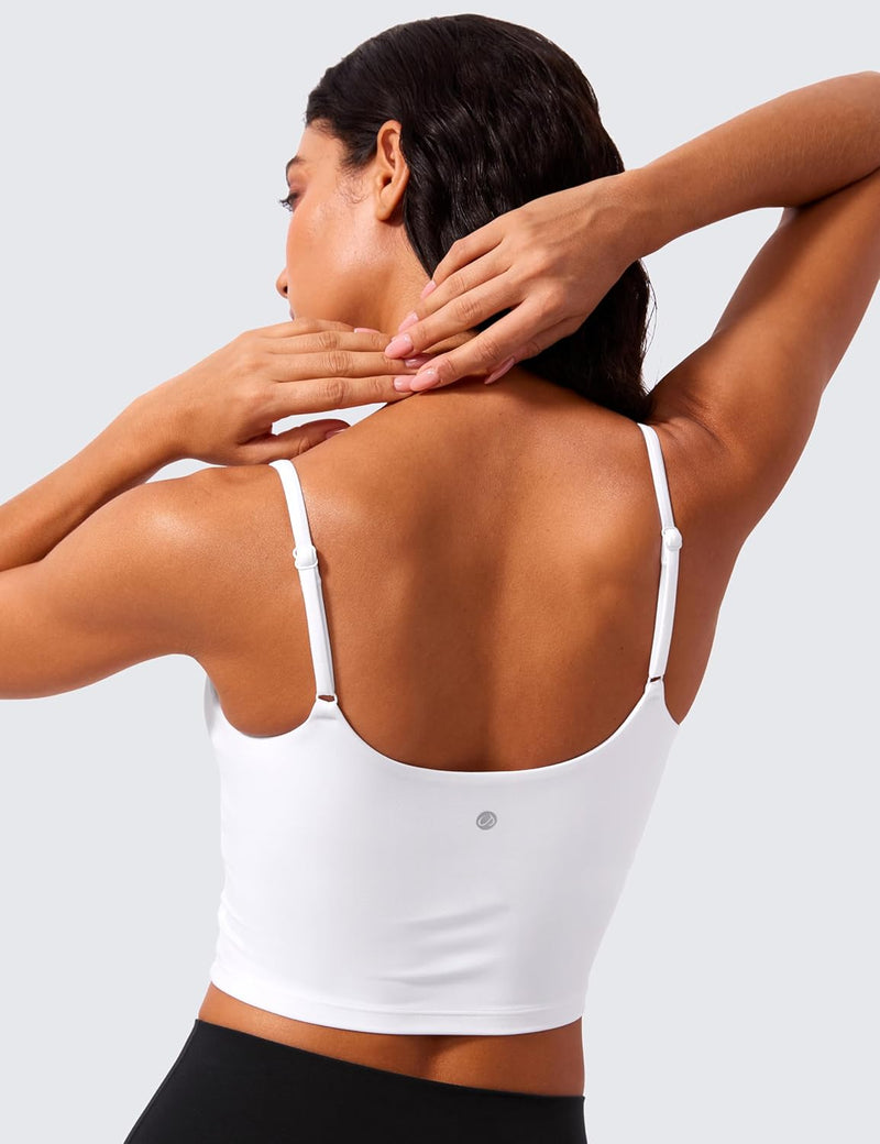 CRZ YOGA Butterlift Womens Scoop Neck Longline Sports Bra - U Back Adjustable Straps Workout Crop Tank Top with Built in Bra