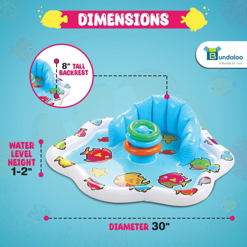 Bundaloo Baby Splash Pad with Inflatable Backrest and Stackable Ring Toys – Sensory Water Play Mat for Infants and Toddlers – Summer Outdoor Fun
