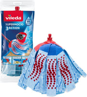 3action Supermocio Floor Mop with a Stick, Versatile, Red Spot Eraser, Blue Microfibre, 3d Red Spots, 14 X 7 X 157 Cm - 27 x 27 x 6,5 cm 3 Action Mop - Refill