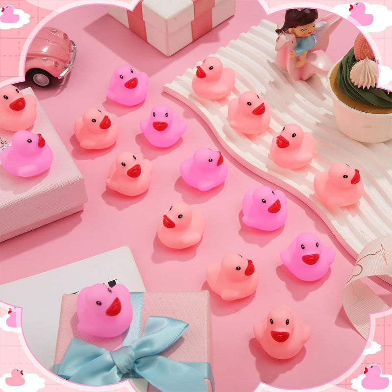 Lenwen 100 Pieces Rubber Ducks Mini Bath Ducks Baby Shower Rubber Ducks Squeak and Float Fun Duck Toys Decorations for Boys Girls Shower Birthday Party Gifts (Pink, Rose Red)