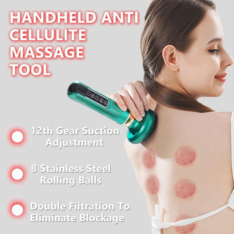 Handheld Anti Cellulite Massage Tool,Cellulite Massager Electric Fat Remover with 12 Suction Modes,Rechargeable & Cordless,Intelligent Cupping Massager for Arms,Legs,Back Used at Home,Green