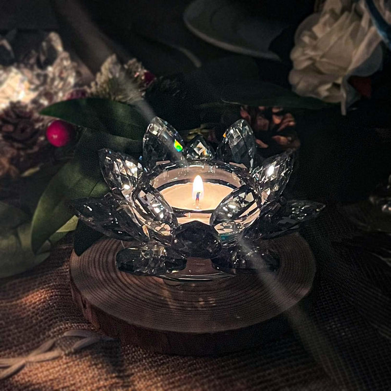 Kolnlala Crystal Lotus Flower Tealight Candle Holders/Glass Tea Light Candlestick Decor Decoration for Christmas Home Wedding Party… (Clean 1pc)