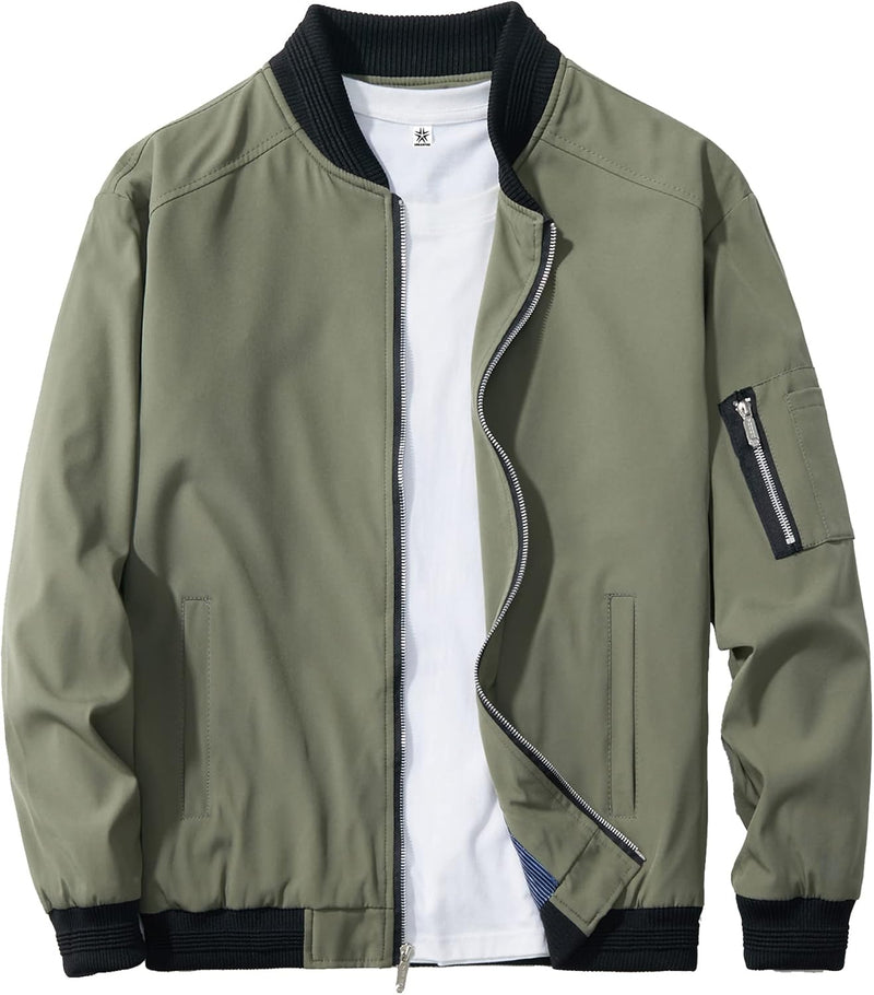 Men's Slim Fit Lightweight Sportswear Jacket Casual Bomber Jacket - Avocado Green